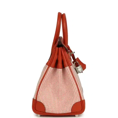 HERMÈS Pre-owned Hermes Quadrille Birkin 25 Brique Swift and Ecru-Mauve Pale and Brique Toile H Palladium Hardware | Thumbnail 3 HERMÈS Pre-owned Hermes Quadrille Birkin 25 Brique Swift and Ecru-Mauve Pale and Brique Toile H Palladium Hardware | Thumbnail 3