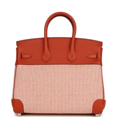 HERMÈS Pre-owned Hermes Quadrille Birkin 25 Brique Swift and Ecru-Mauve Pale and Brique Toile H Palladium Hardware | Thumbnail 4 HERMÈS Pre-owned Hermes Quadrille Birkin 25 Brique Swift and Ecru-Mauve Pale and Brique Toile H Palladium Hardware | Thumbnail 4