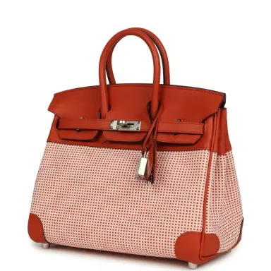 HERMÈS Pre-owned Hermes Quadrille Birkin 25 Brique Swift and Ecru-Mauve Pale and Brique Toile H Palladium Hardware | Thumbnail 5 HERMÈS Pre-owned Hermes Quadrille Birkin 25 Brique Swift and Ecru-Mauve Pale and Brique Toile H Palladium Hardware | Thumbnail 5
