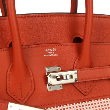 HERMÈS Pre-owned Hermes Quadrille Birkin 25 Brique Swift and Ecru-Mauve Pale and Brique Toile H Palladium Hardware | Thumbnail 7 HERMÈS Pre-owned Hermes Quadrille Birkin 25 Brique Swift and Ecru-Mauve Pale and Brique Toile H Palladium Hardware | Thumbnail 7