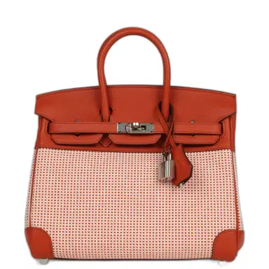HERMÈS Pre-owned Hermes Quadrille Birkin 25 Brique Swift and Ecru-Mauve Pale and Brique Toile H Palladium Hardware | Thumbnail 1 HERMÈS Pre-owned Hermes Quadrille Birkin 25 Brique Swift and Ecru-Mauve Pale and Brique Toile H Palladium Hardware | Thumbnail 1