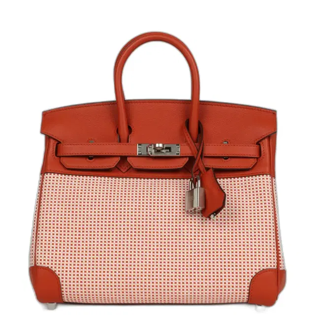 hermes Pre-owned Hermes Quadrille Birkin 25 Brique Swift and Ecru-Mauve Pale and Brique Toile H Palladium Hardware
