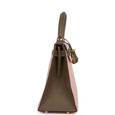 HERMÈS Pre-owned Hermes Special Order (HSS) Kelly Sellier 28 Rose Sakura and Etoupe Chevre Gold Hardware | Thumbnail 3