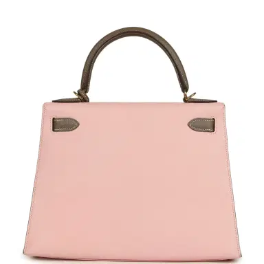 HERMÈS Pre-owned Hermes Special Order (HSS) Kelly Sellier 28 Rose Sakura and Etoupe Chevre Gold Hardware | Thumbnail 4