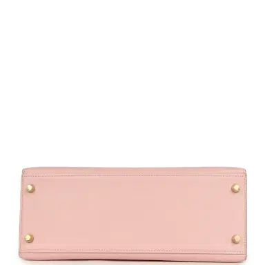 HERMÈS Pre-owned Hermes Special Order (HSS) Kelly Sellier 28 Rose Sakura and Etoupe Chevre Gold Hardware | Thumbnail 6