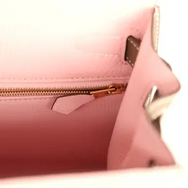 HERMÈS Pre-owned Hermes Special Order (HSS) Kelly Sellier 28 Rose Sakura and Etoupe Chevre Gold Hardware | Thumbnail 9