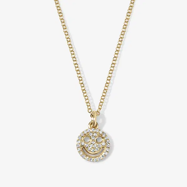 Stephanie Gottlieb Mini Token Pave Smiley Face Necklace