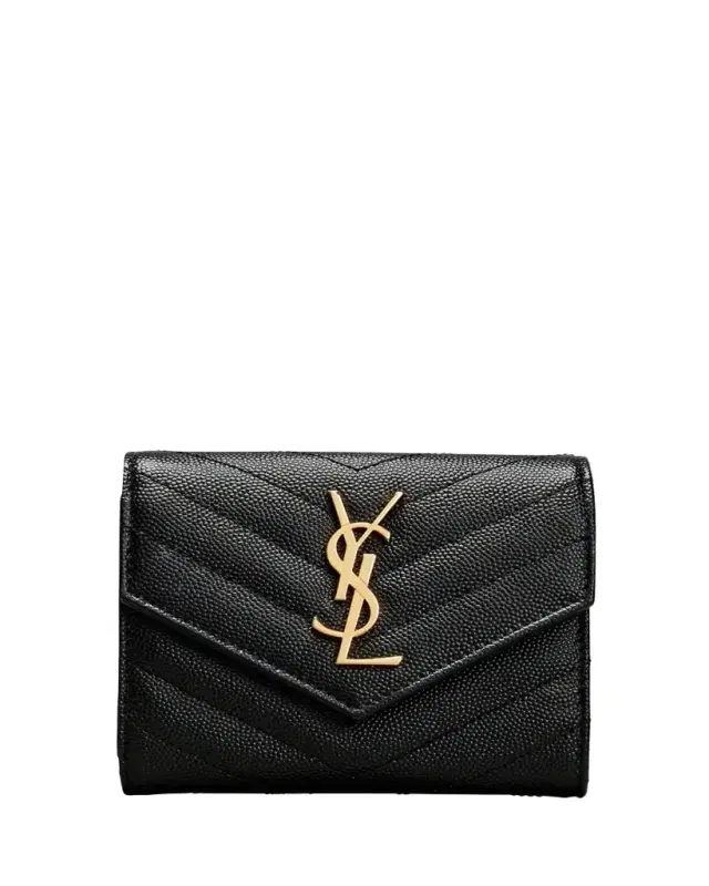 Saint Laurent Cassandre YSL Monogram Trifold Wallet in Grained Leather