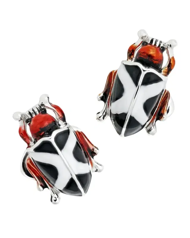 Men's Hand-Painted Enamel Beetle Cufflinks