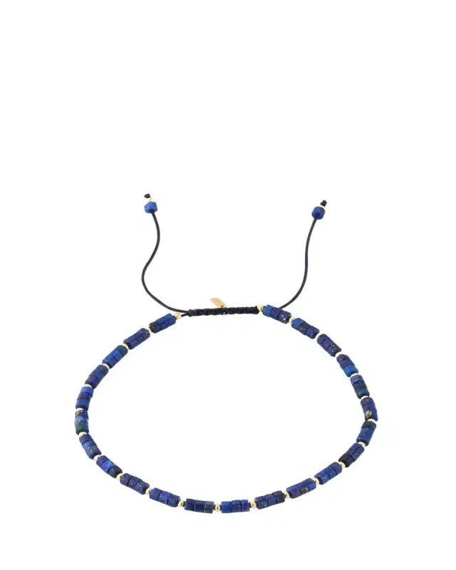 Jan Leslie Men's 18K Gold Lapis Beaded Bracelet