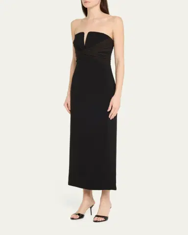 Halston Marguerite Strapless Plunge Midi Dress | Thumbnail 4 Halston Marguerite Strapless Plunge Midi Dress | Thumbnail 4