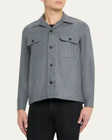 Salvatore Piccolo Men's Wool Double-Pocket Overshirt | Thumbnail 4 Salvatore Piccolo Men's Wool Double-Pocket Overshirt | Thumbnail 4