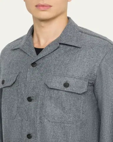 Salvatore Piccolo Men's Wool Double-Pocket Overshirt | Thumbnail 5 Salvatore Piccolo Men's Wool Double-Pocket Overshirt | Thumbnail 5