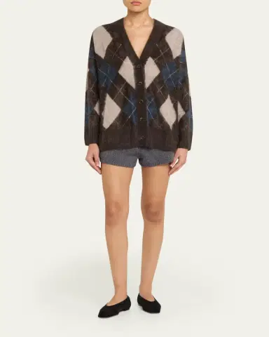 Lisa Yang Elaria Argyle Fuzzy Cashmere V-Neck Cardigan | Thumbnail 2