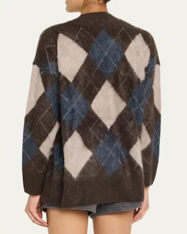 Lisa Yang Elaria Argyle Fuzzy Cashmere V-Neck Cardigan | Thumbnail 3