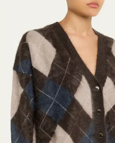 Lisa Yang Elaria Argyle Fuzzy Cashmere V-Neck Cardigan | Thumbnail 5