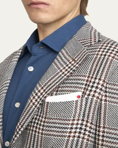 Kiton Men's Prince of Wales Cashmere and Linen Sport Coat | Thumbnail 5 Kiton Men's Prince of Wales Cashmere and Linen Sport Coat | Thumbnail 5