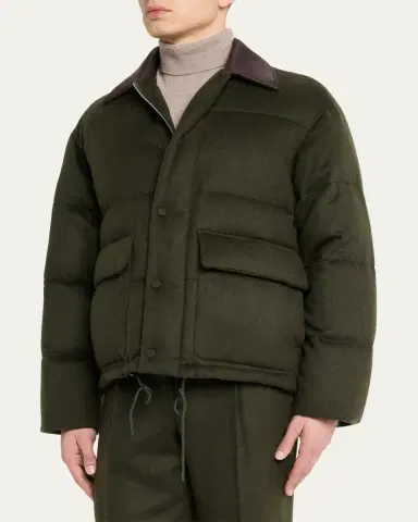 AURALEE Men's Quilted Wool Leather-Collar Jacket | Thumbnail 4