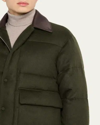 AURALEE Men's Quilted Wool Leather-Collar Jacket | Thumbnail 5