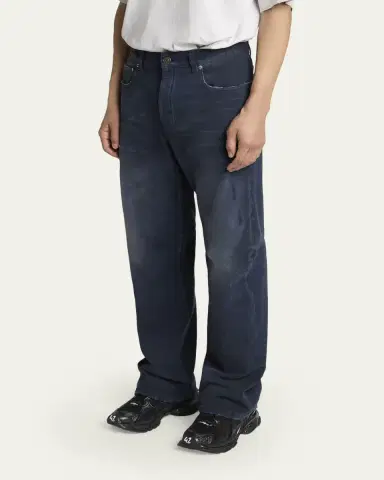 Balenciaga Men's Raw-Edge Denim Straight Leg Jeans | Thumbnail 4 Balenciaga Men's Raw-Edge Denim Straight Leg Jeans | Thumbnail 4