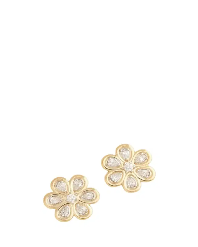 Jamie Wolf 18K Yellow and White Gold Floral Stud Earrings with Diamonds