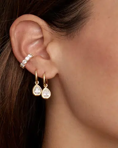 Jamie Wolf 18K Yellow Gold Hoop Earrings with Pear Shape Diamond Drops | Thumbnail 2 Jamie Wolf 18K Yellow Gold Hoop Earrings with Pear Shape Diamond Drops | Thumbnail 2