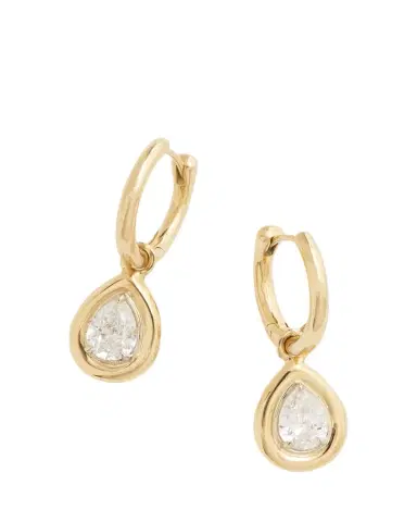 Jamie Wolf 18K Yellow Gold Hoop Earrings with Pear Shape Diamond Drops | Thumbnail 1 Jamie Wolf 18K Yellow Gold Hoop Earrings with Pear Shape Diamond Drops | Thumbnail 1
