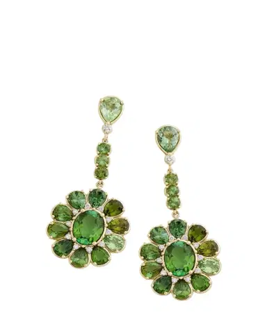 Jamie Wolf 18K Yellow Gold Floral Oval and Pear Shape Earrings with Green Tourmaline and Diamonds | Thumbnail 1