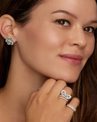 Jamie Wolf 18K Yellow Gold Script Petal Ring with Aquamarine and Diamonds | Thumbnail 2