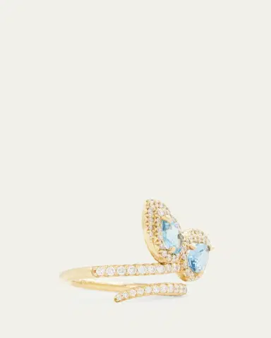 Jamie Wolf 18K Yellow Gold Script Petal Ring with Aquamarine and Diamonds | Thumbnail 3