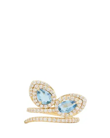 Jamie Wolf 18K Yellow Gold Script Petal Ring with Aquamarine and Diamonds | Thumbnail 1