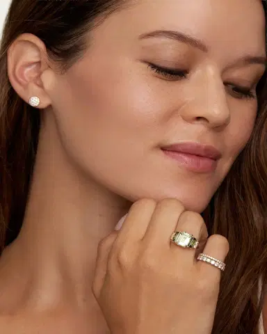 Jamie Wolf 18K Yellow Gold Emerald Cut Ring with Green Tourmaline and Diamonds | Thumbnail 2