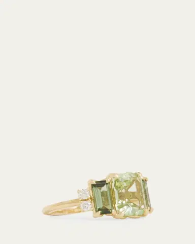 Jamie Wolf 18K Yellow Gold Emerald Cut Ring with Green Tourmaline and Diamonds | Thumbnail 3