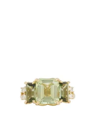 Jamie Wolf 18K Yellow Gold Emerald Cut Ring with Green Tourmaline and Diamonds | Thumbnail 1