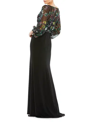 Mac Duggal Women's Embroidered Puff-Sleeve Gown - Black Multi - Size 20 | Thumbnail 2