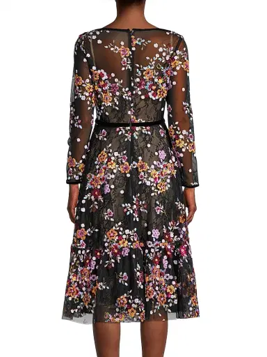 Mac Duggal Women's Embroidered Floral Lace Tea Dress - Black Multi - Size 16 | Thumbnail 5 Mac Duggal Women's Embroidered Floral Lace Tea Dress - Black Multi - Size 16 | Thumbnail 5