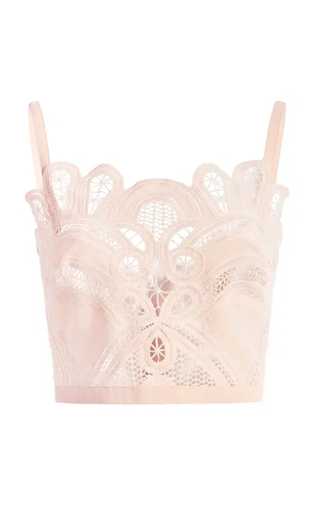Elie Saab Embroidered Eyelet Crop Top