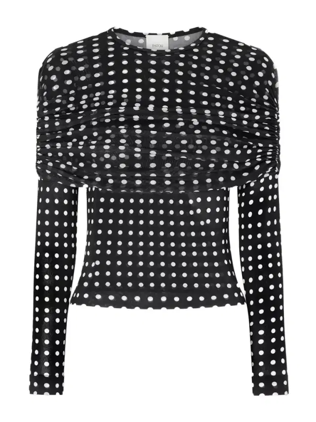 Ruched Polka-dot Chiffon Top