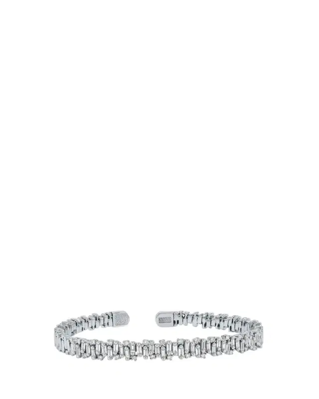 Suzanne Kalan 18K White Gold OAK Shimmer Baguette and Round Diamond Bangle Bracelet