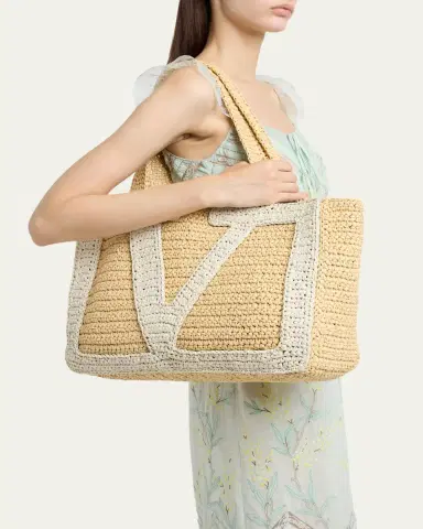 Valentino Garavani Large Crochet Viscose Raffia Tote Bag | Thumbnail 2 Valentino Garavani Large Crochet Viscose Raffia Tote Bag | Thumbnail 2