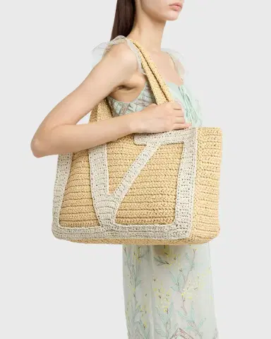 Valentino Garavani Large Crochet Viscose Raffia Tote Bag | Thumbnail 6 Valentino Garavani Large Crochet Viscose Raffia Tote Bag | Thumbnail 6