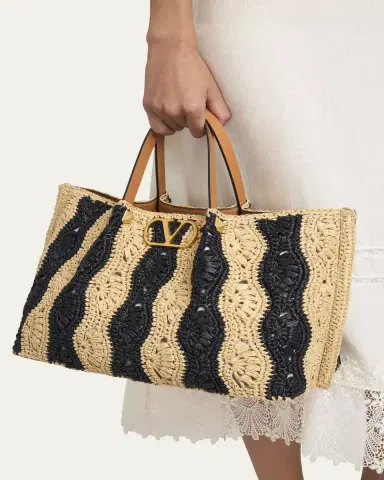 Valentino Garavani Medium Wavy Striped Viscose Raffia Tote Bag | Thumbnail 2 Valentino Garavani Medium Wavy Striped Viscose Raffia Tote Bag | Thumbnail 2