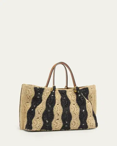 Valentino Garavani Medium Wavy Striped Viscose Raffia Tote Bag | Thumbnail 3 Valentino Garavani Medium Wavy Striped Viscose Raffia Tote Bag | Thumbnail 3