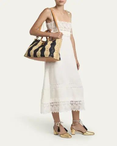 Valentino Garavani Medium Wavy Striped Viscose Raffia Tote Bag | Thumbnail 5 Valentino Garavani Medium Wavy Striped Viscose Raffia Tote Bag | Thumbnail 5
