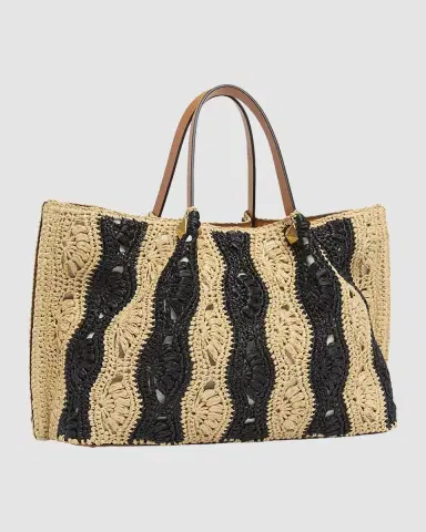 Valentino Garavani Medium Wavy Striped Viscose Raffia Tote Bag | Thumbnail 7 Valentino Garavani Medium Wavy Striped Viscose Raffia Tote Bag | Thumbnail 7