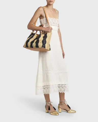 Valentino Garavani Medium Wavy Striped Viscose Raffia Tote Bag | Thumbnail 9 Valentino Garavani Medium Wavy Striped Viscose Raffia Tote Bag | Thumbnail 9