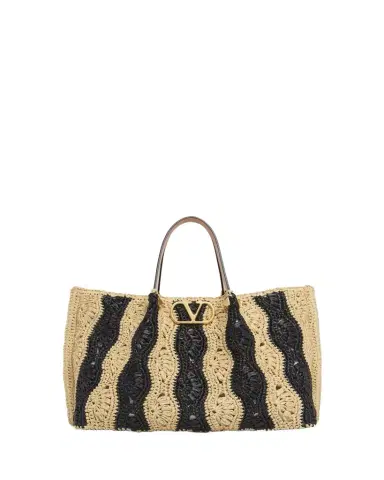 Valentino Garavani Medium Wavy Striped Viscose Raffia Tote Bag | Thumbnail 1 Valentino Garavani Medium Wavy Striped Viscose Raffia Tote Bag | Thumbnail 1