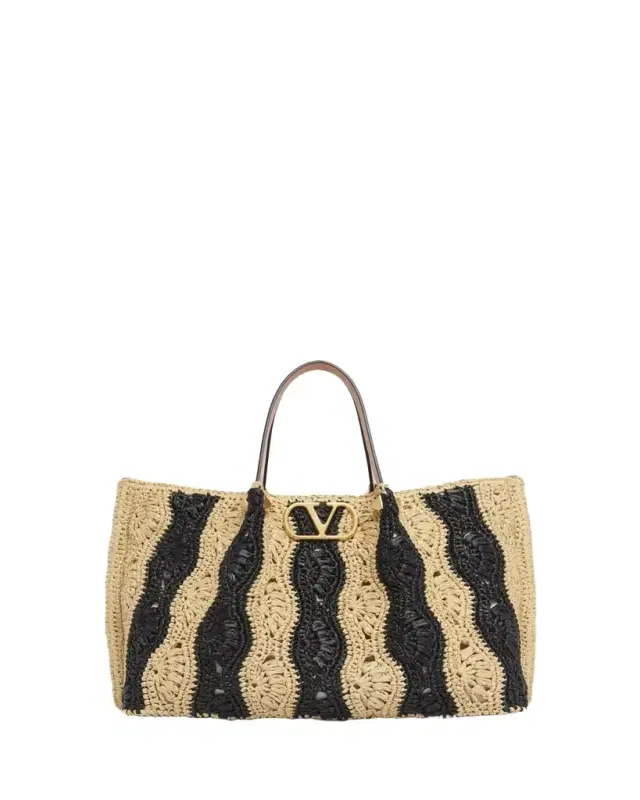 Valentino Garavani Medium Wavy Striped Viscose Raffia Tote Bag
