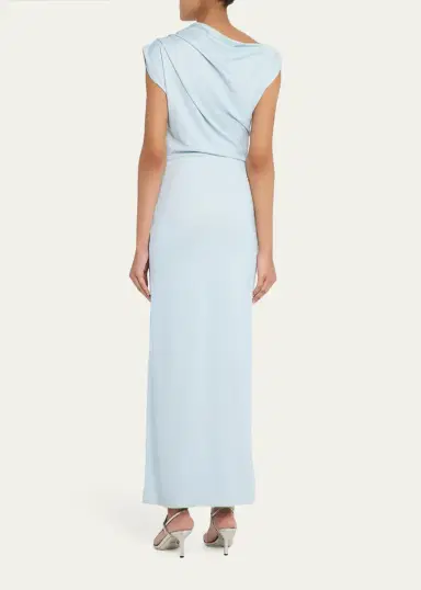 Oscar de la Renta Chinese Cyclamen-Print Draped Jersey Maxi Dress | Thumbnail 3 Oscar de la Renta Chinese Cyclamen-Print Draped Jersey Maxi Dress | Thumbnail 3
