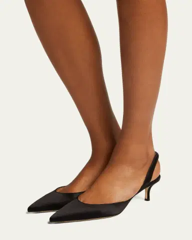 Manolo Blahnik Carolyne Satin Low-Heel Slingback Pumps | Thumbnail 3